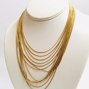 SIGNED GEORGE MULTI STRAND GOLD PLATE BIB NECKLACE